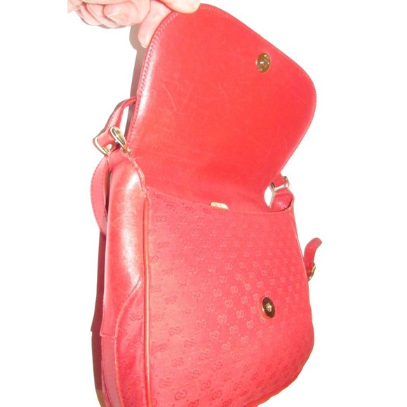 Vintage Gucci Red Micro Guccissima Print Canvas with Red Leather Crossbody - Picture 8 of 16